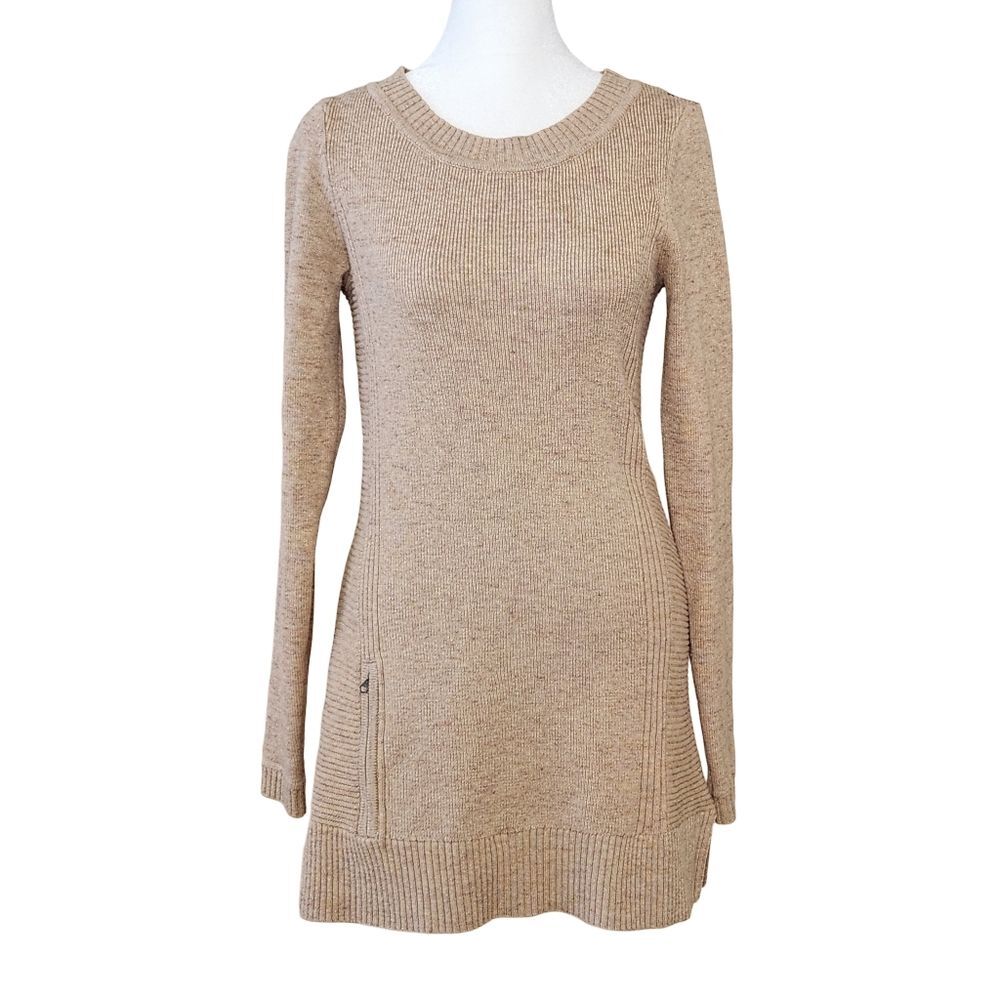 Title Nine Wool Blend Ribbed Tunic Sweater Beige Heather XS Zip Pocket Gorpcore